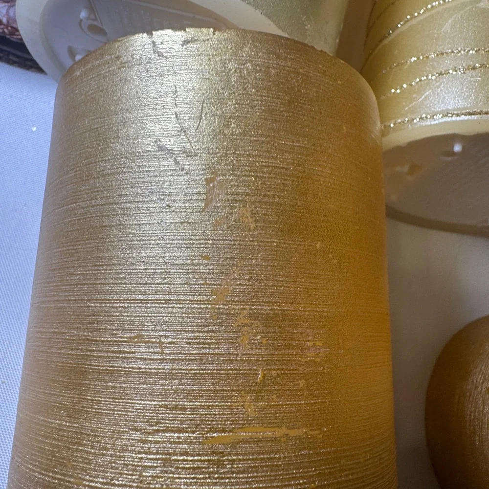 Gold Flameless LED Pillar Candle Set of 5 Glitter Tree & Textured Metallic Decor